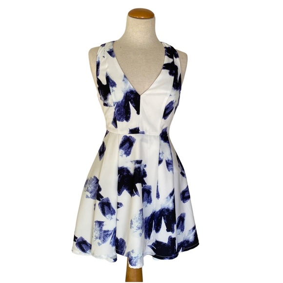 Lulus Skater Mini Dress in Blue and Ivory - Picture 2 of 7